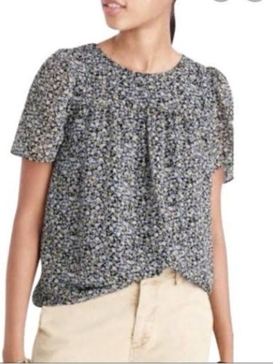 J. Crew Tops - J. Crew Silk Black and White Floral Short-Sleeve Blouse